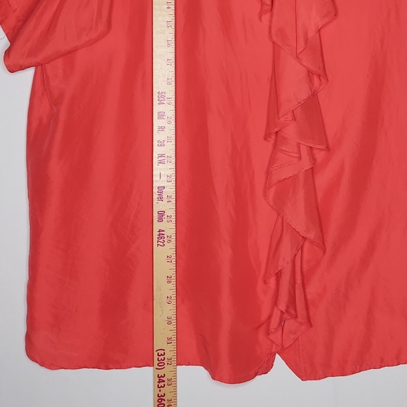 Adrian Jordan Silk Top 22 24 Ruffle Vneck Button Short Sleeve Satin Blouse Vtg - Picture 4 of 7